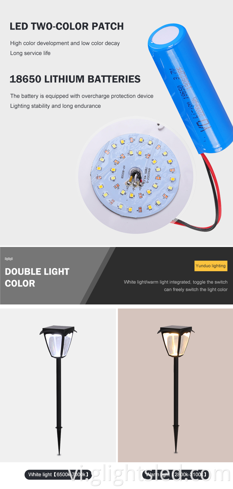 Sản phẩm chính Sân cây Hoa Bãi cỏ ngoài trời không thấm nước ip55 Vườn 1.5W Đèn LED năng lượng mặt trời